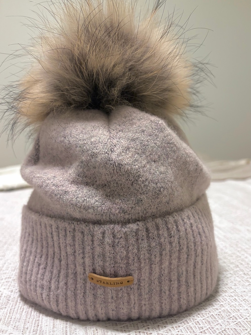 [$95] NWOT Beanie Faux Fur pompom STARLING Light Lavender (Blush Pink/Lilac)